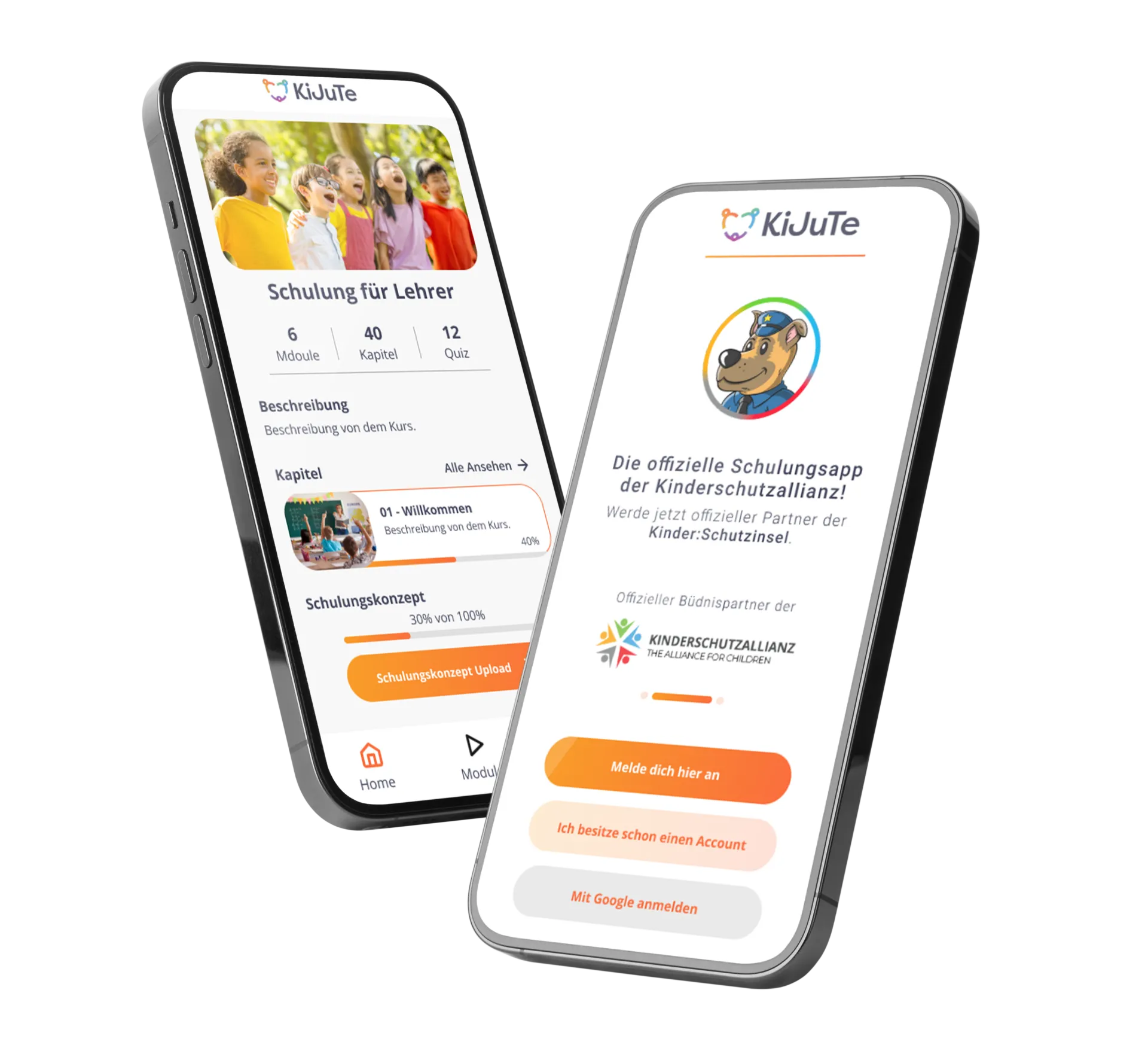 Die Kinderschutzallianz App mit Schulung für Lehrkräfte auf zwei Smartphones